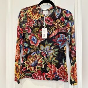 Johnny Was Natalie Long Sleeve Mesh Tee Antiqua